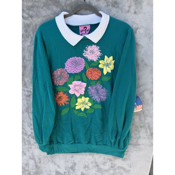 Vintage Puffy Bright 20W Sweatshirt Kitsch Wildflowers Grandmacore - Picture 1 of 10